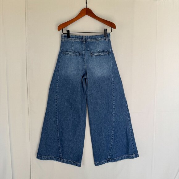 Free People We The Free Equinox Pleat Front Denim Extra Wide Leg Trouser Size 27 - Picture 5 of 10